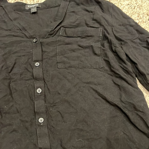 Express Black V-Neck Button Down Long Sleeve Blouse Sz Small - Picture 3 of 6